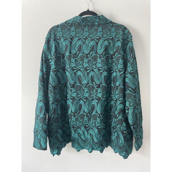 Draper & Damons 2X Exquisite Emerald Green Black All Embroidered Jacket - Picture 5 of 9